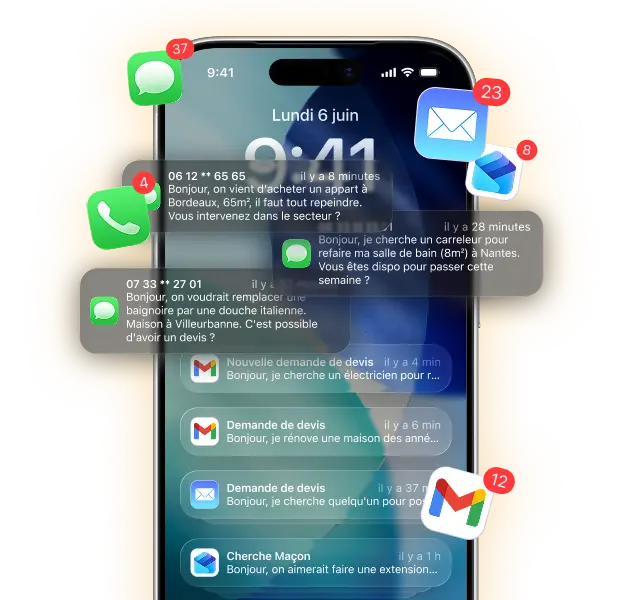 Notifications de demandes de devis sur téléphone
